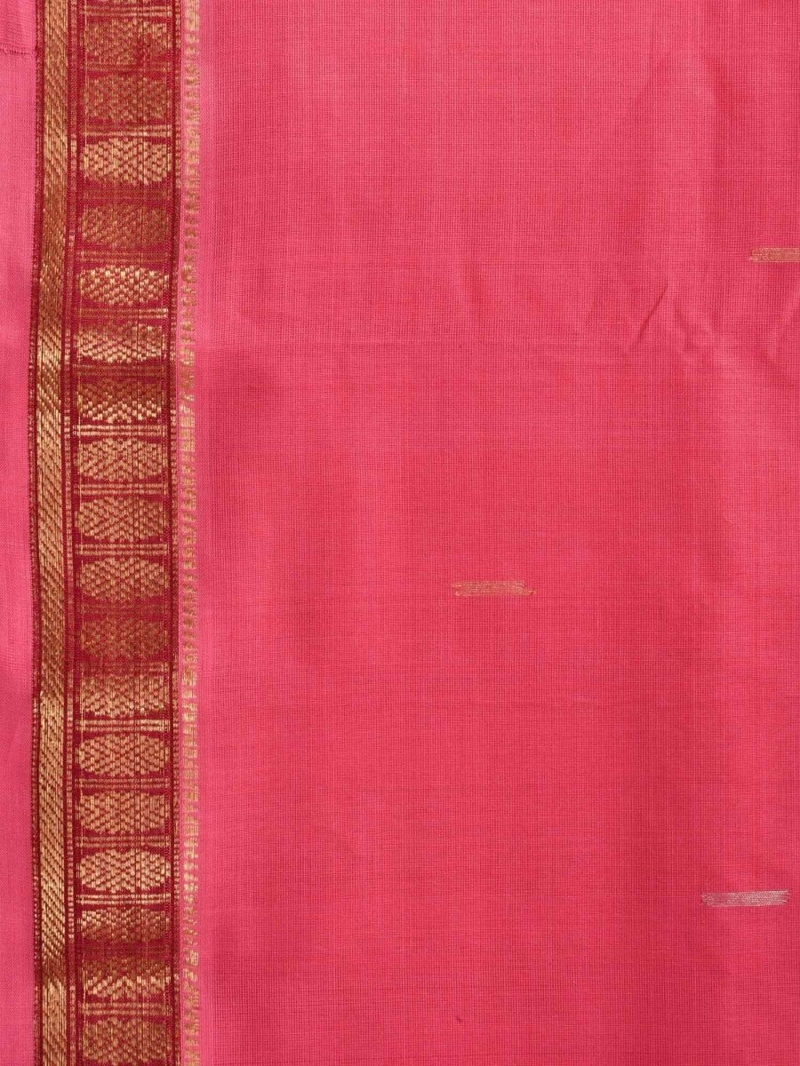 Baby Pink Khadi Cotton Handloom Saree with Doby Border and Zari Strips Pallu Design - Global Threads