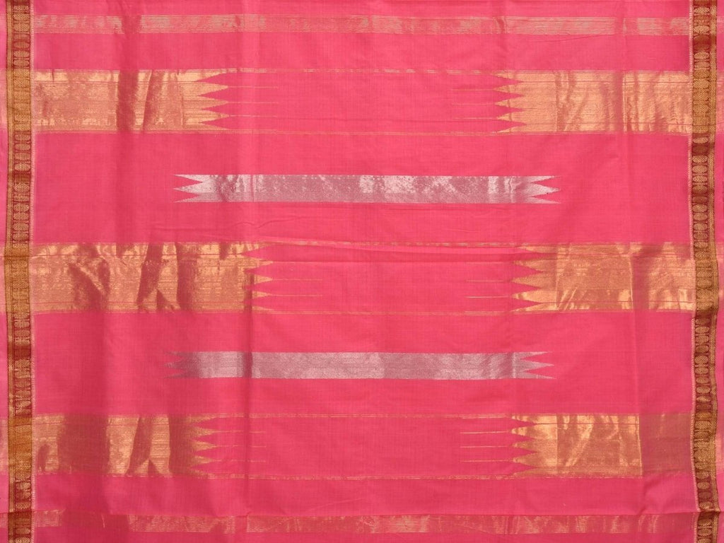 Baby Pink Khadi Cotton Handloom Saree with Doby Border and Zari Strips Pallu Design - Global Threads