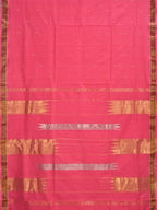 Baby Pink Khadi Cotton Handloom Saree with Doby Border and Zari Strips Pallu Design - Global Threads