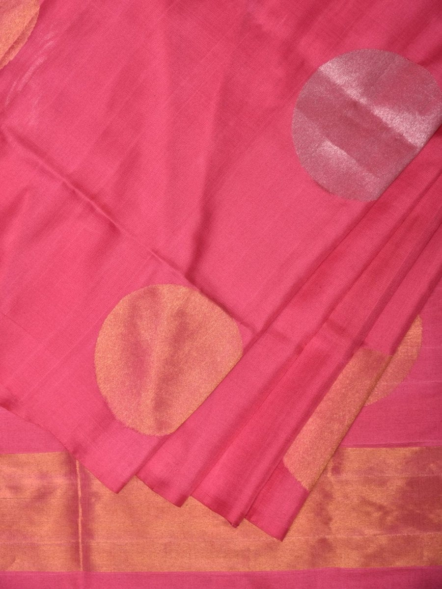 Baby Pink Uppada Silk Handloom Saree with Big Round Body Buta Design - Global Threads