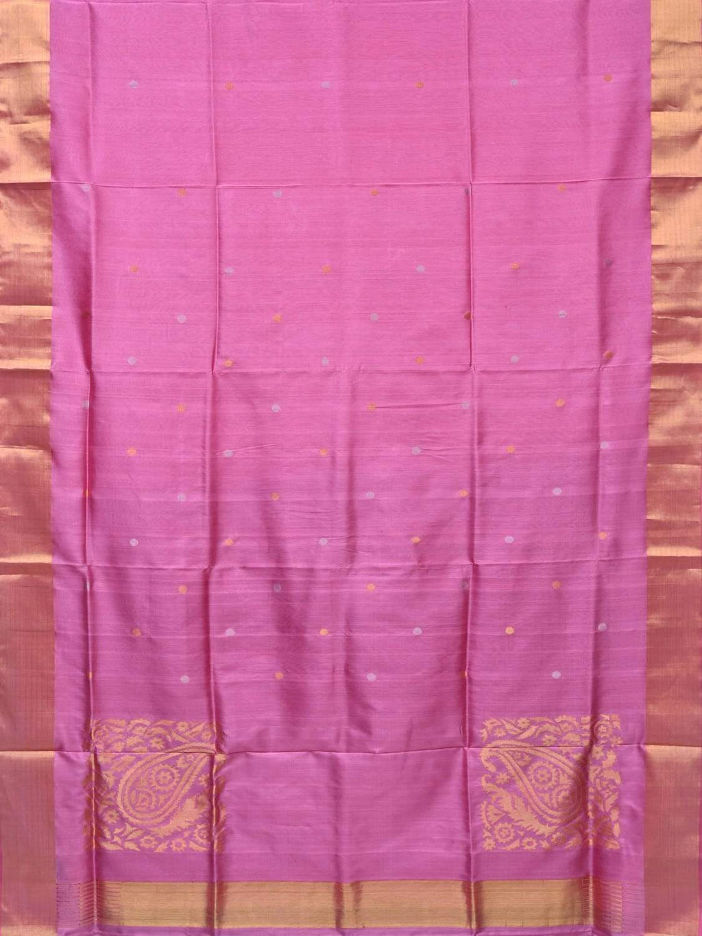 Baby Pink Uppada Silk Handloom Saree with Corner Mango Pallu Design - Global Threads