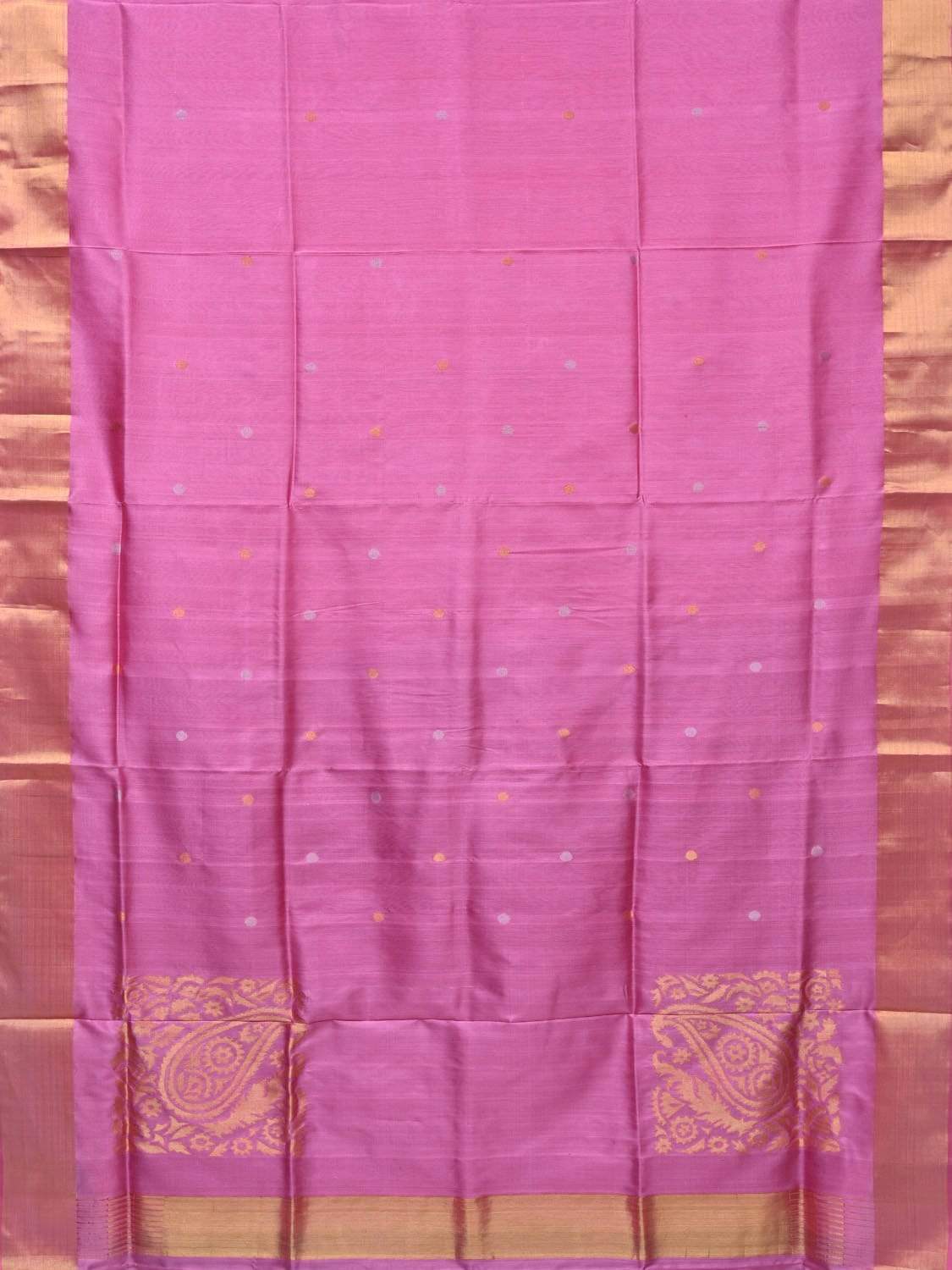 Baby Pink Uppada Silk Handloom Saree with Corner Mango Pallu Design - Global Threads