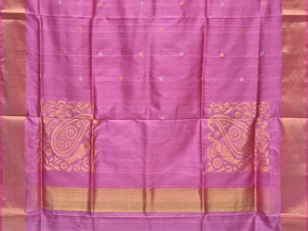 Baby Pink Uppada Silk Handloom Saree with Corner Mango Pallu Design - Global Threads