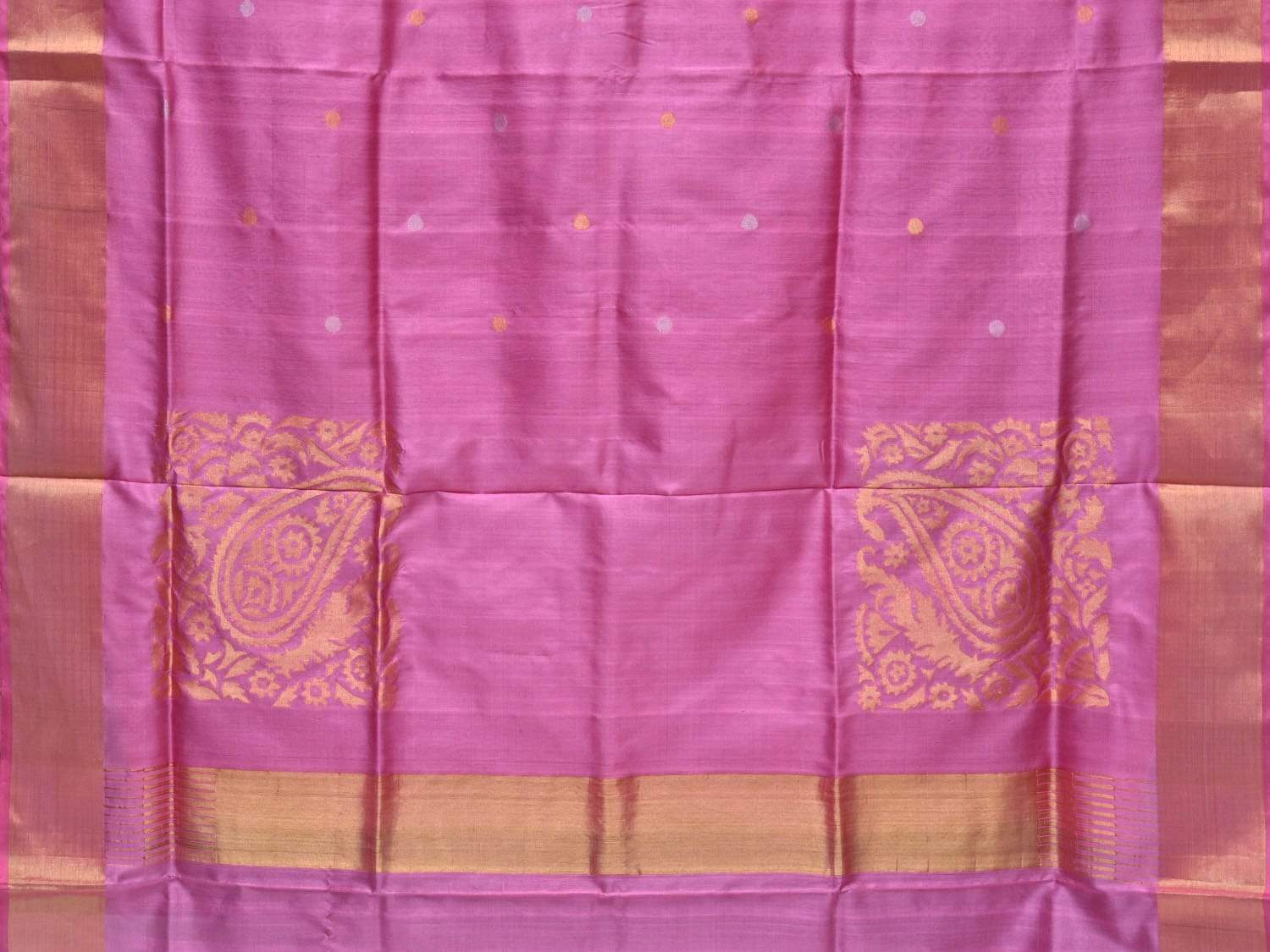 Baby Pink Uppada Silk Handloom Saree with Corner Mango Pallu Design - Global Threads