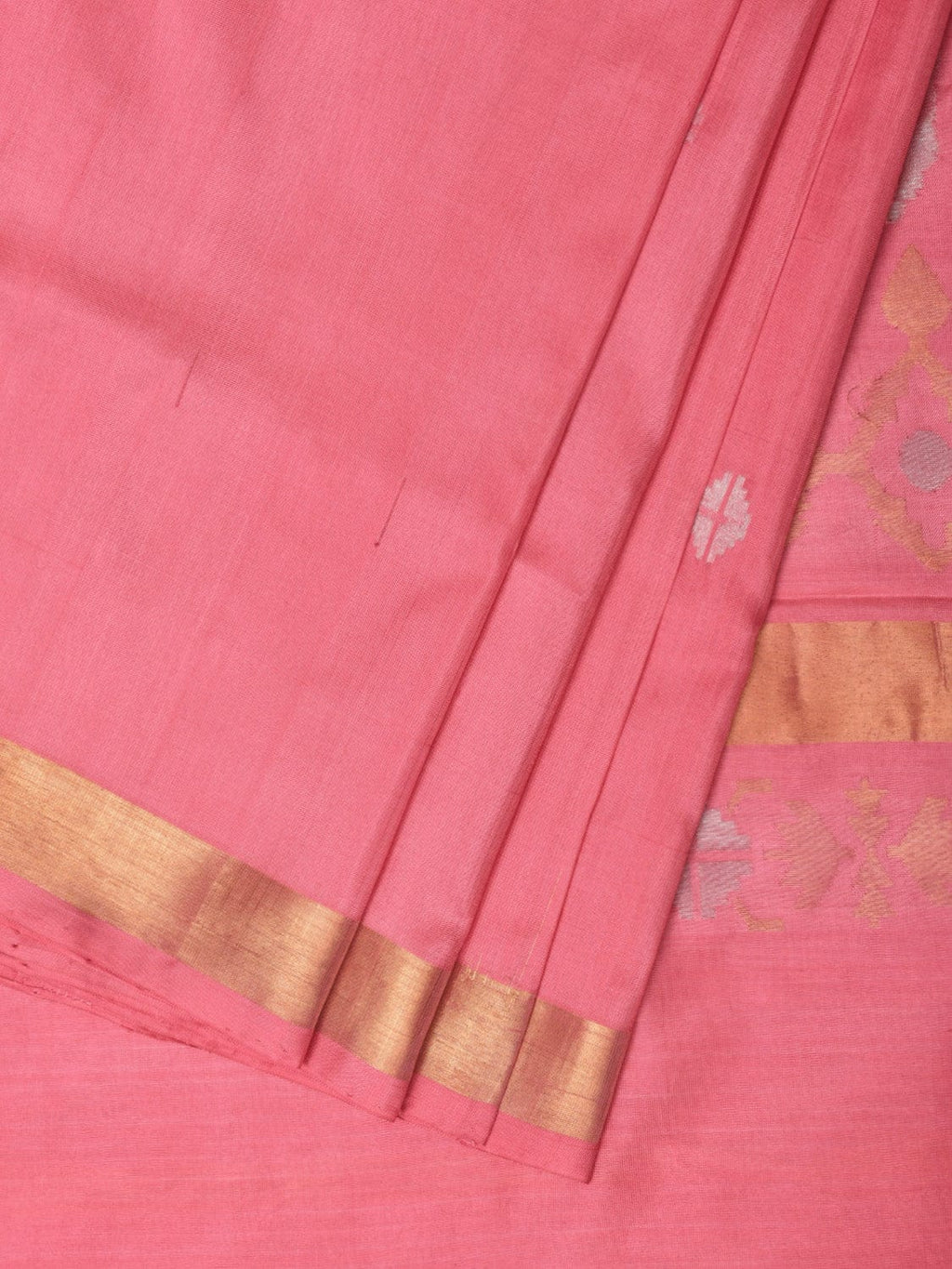 Baby Pink Uppada Silk Handloom Saree with Mango Pallu Design - Global Threads