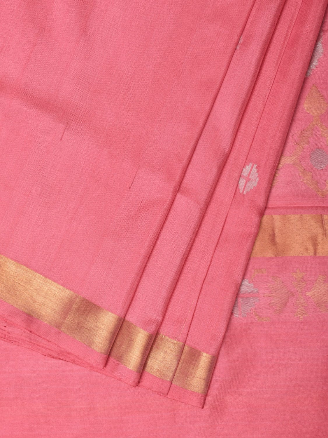 Baby Pink Uppada Silk Handloom Saree with Mango Pallu Design - Global Threads