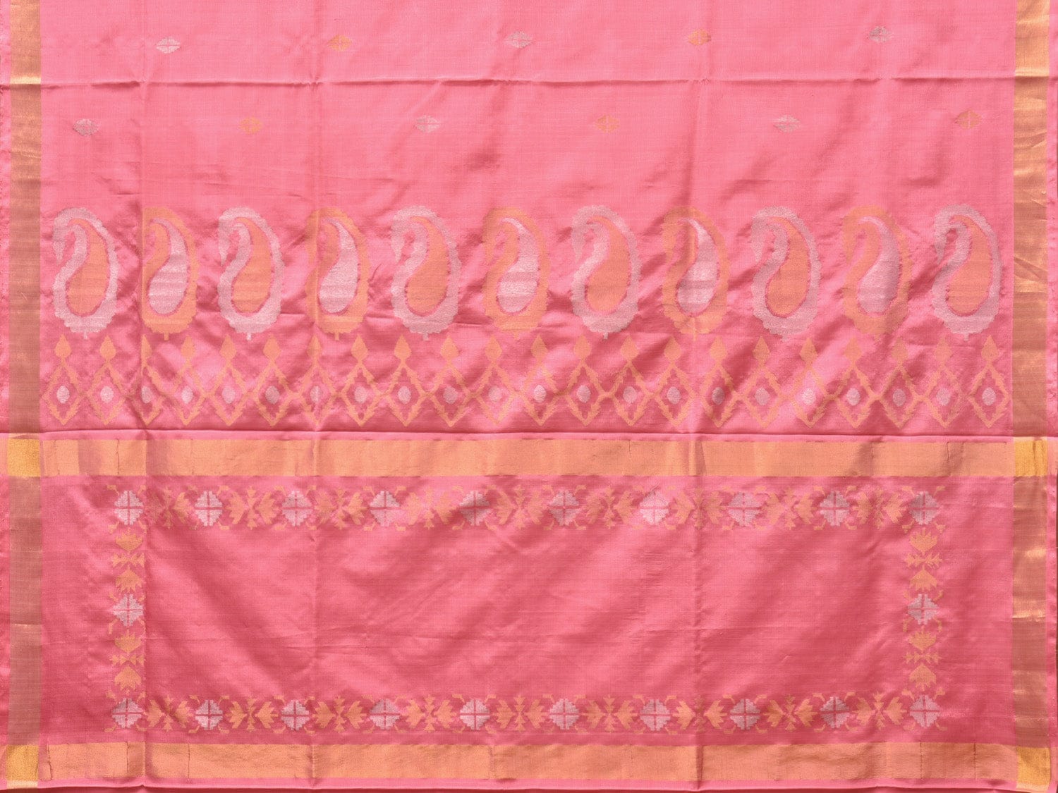 Baby Pink Uppada Silk Handloom Saree with Mango Pallu Design - Global Threads