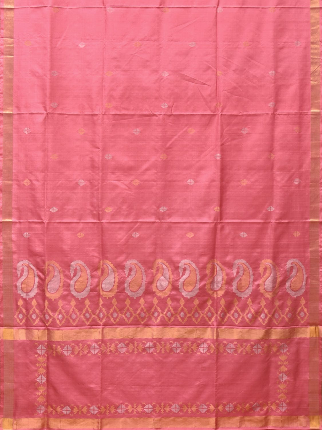 Baby Pink Uppada Silk Handloom Saree with Mango Pallu Design - Global Threads