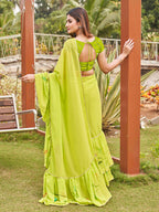 Tikhi Imli Printed Ruffle Saree With Mirror Embroidered Work Blouse - Distacart