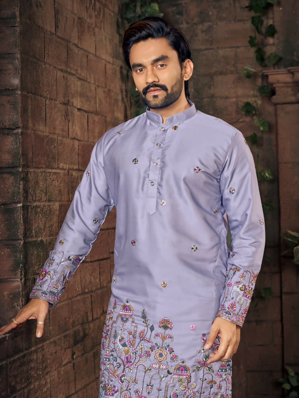 Anaita Purple Multi Thread Work Silk Straight Kurta - Distacart