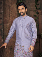 Anaita Purple Multi Thread Work Silk Straight Kurta - Distacart