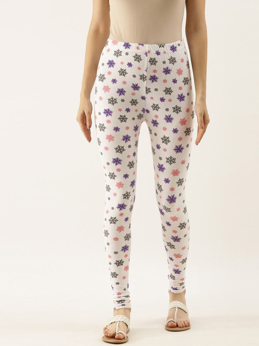 Souchii White & Grey Printed Slim-Fit Ankle-Length Leggings - Distacart
