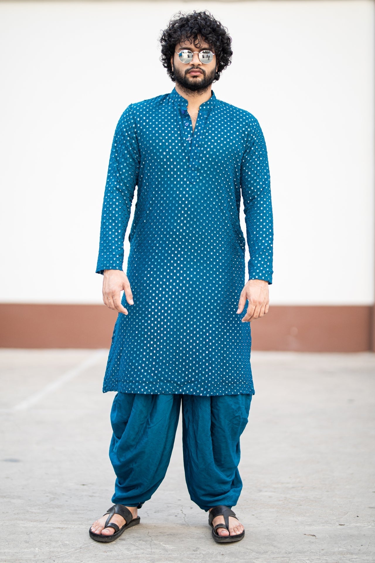 Teal Blue Mirror Designer Men's Kurta from movie DJ Tillu by Hilo Design