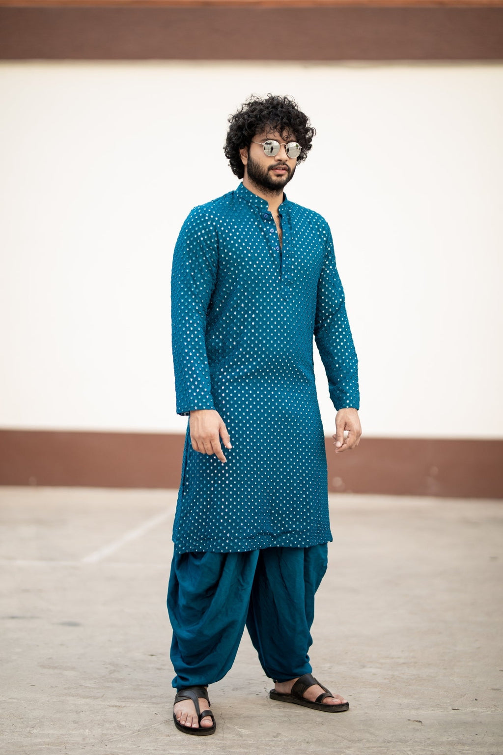 Teal Blue Mirror Designer Men's Kurta from movie DJ Tillu by Hilo Design