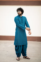Teal Blue Mirror Designer Men's Kurta from movie DJ Tillu by Hilo Design
