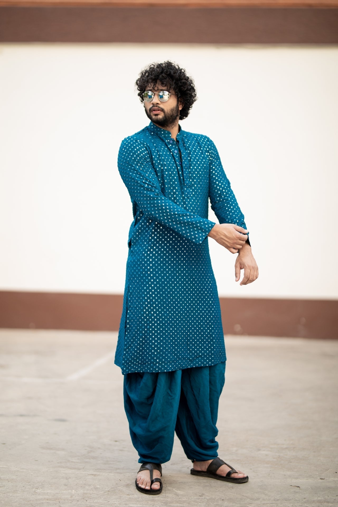 Teal Blue Mirror Designer Men's Kurta from movie DJ Tillu by Hilo Design