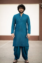 Teal Blue Mirror Designer Men's Kurta from movie DJ Tillu by Hilo Design