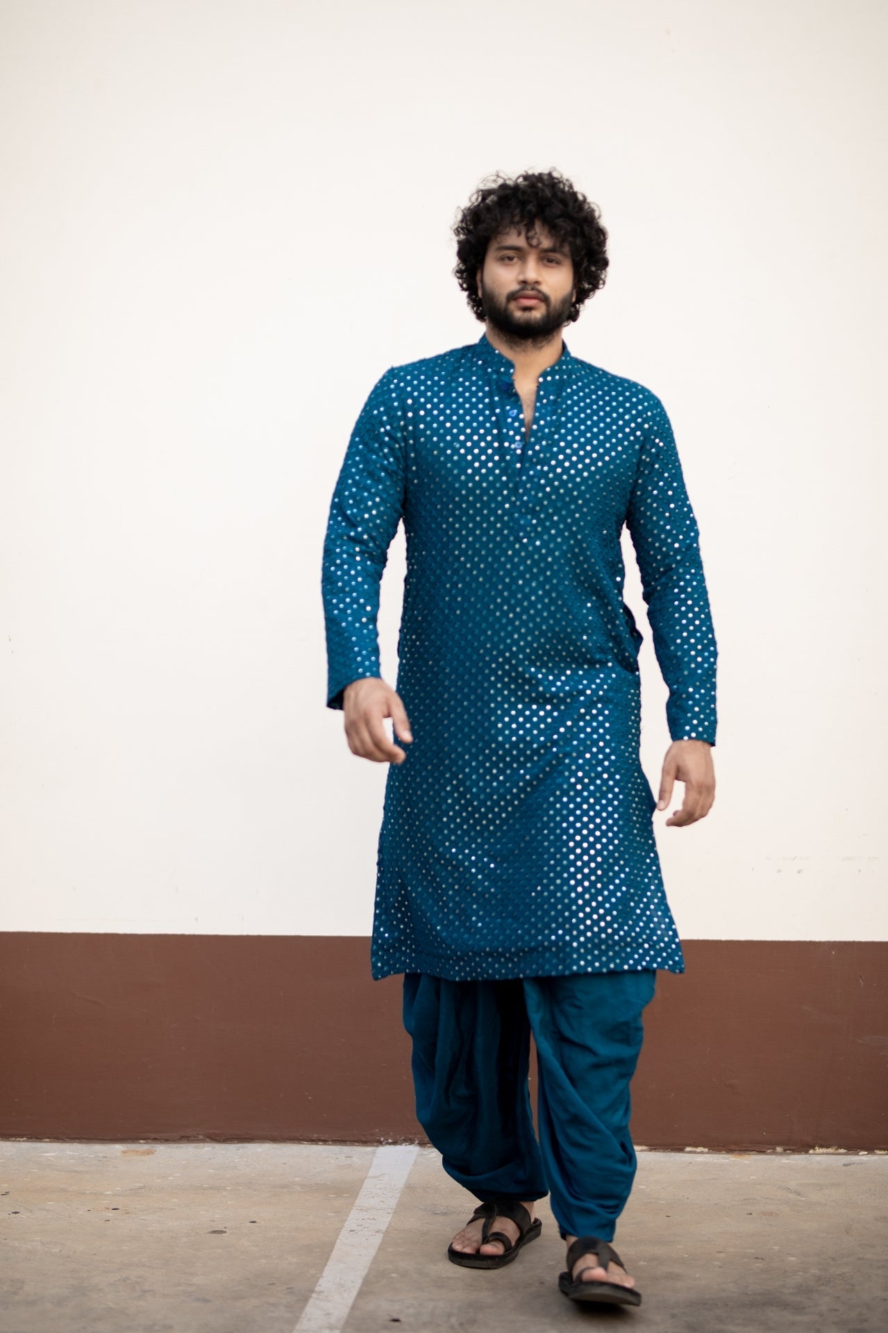Teal Blue Mirror Designer Men's Kurta from movie DJ Tillu by Hilo Design