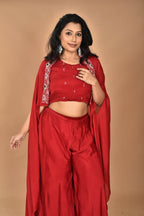 Morchari Women And Hand Embroidery Palazzo Set-Maroon