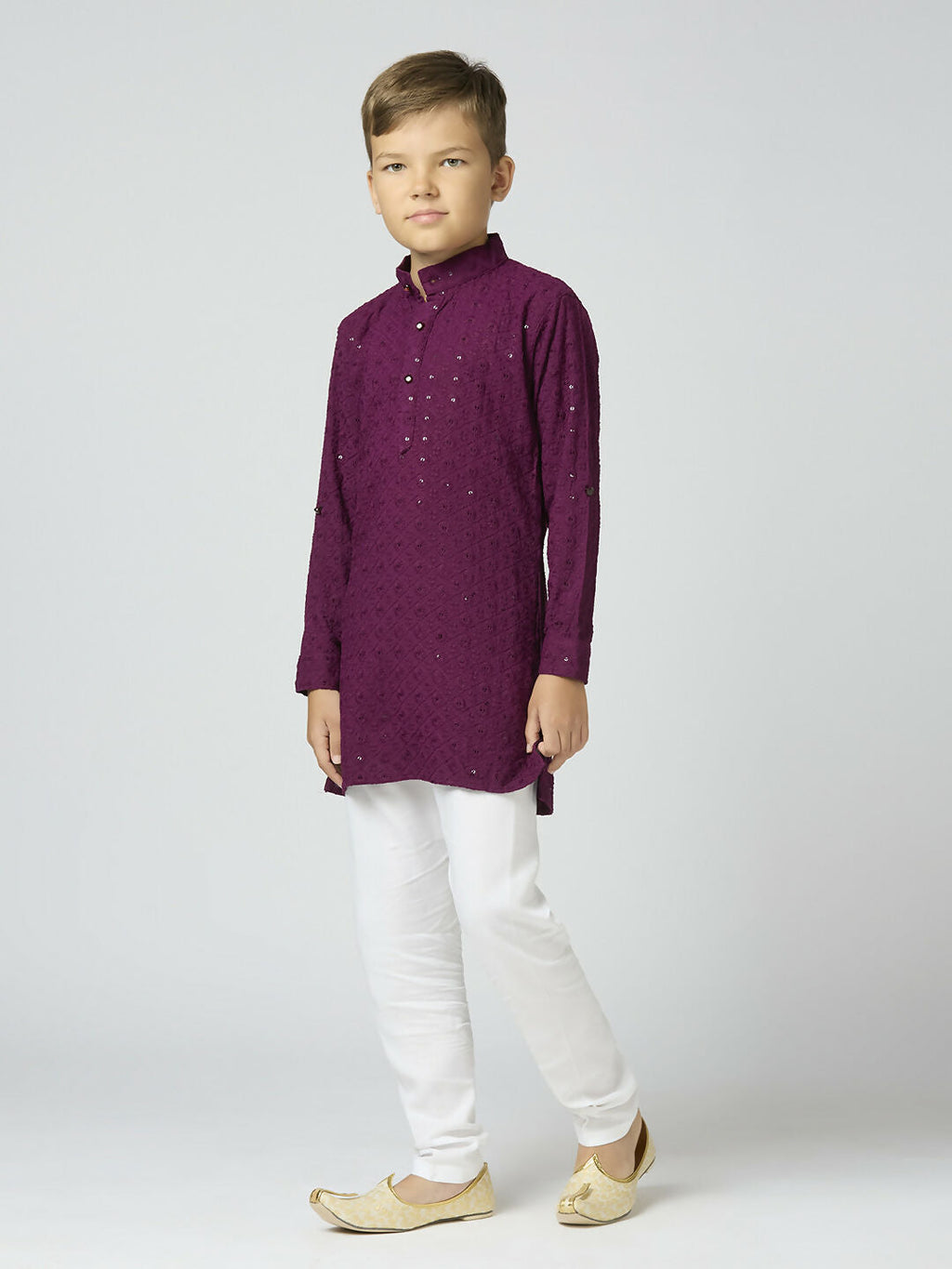 Joban Fashion Kids Island Full Sleeves Cotton Kurta, Pyjama Set with Sequin work - Wine - Distacart