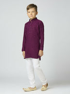 Joban Fashion Kids Island Full Sleeves Cotton Kurta, Pyjama Set with Sequin work - Wine - Distacart