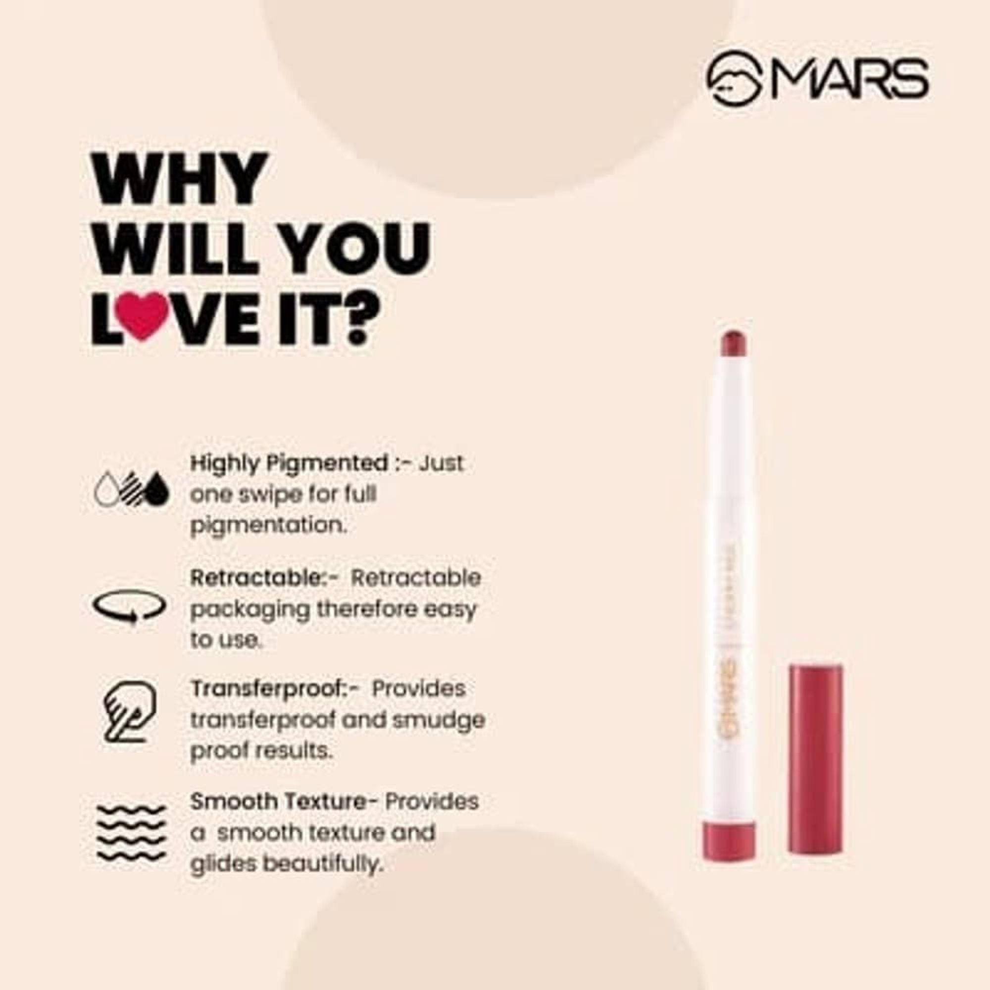 MARS Cosmetics Retractable Poppins Lipstick - Blushing Nude - Distacart
