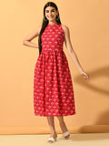Myshka Women's Pink Fit and Flare Party Dress - Distacart