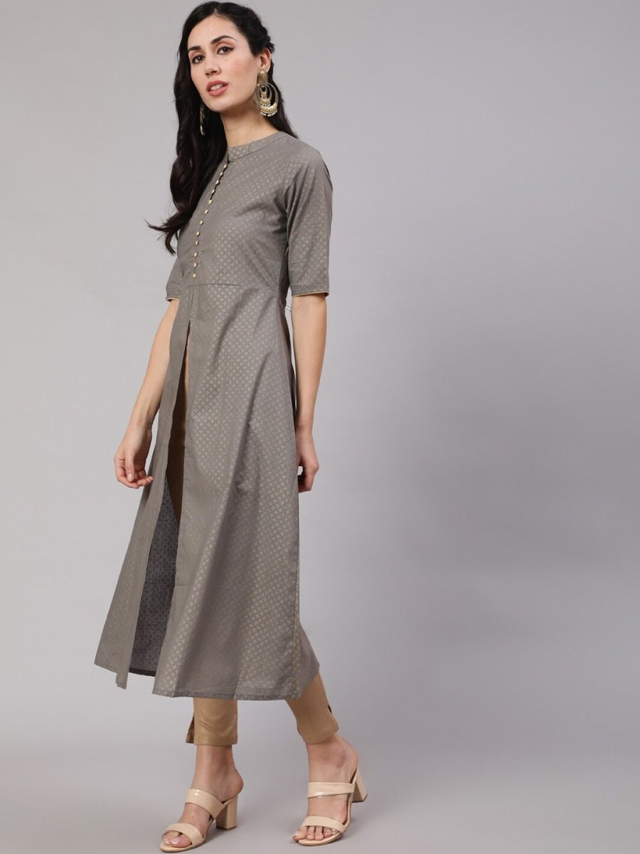 Aks Ethnic Motifs Printed High Slit Fusion Kurta