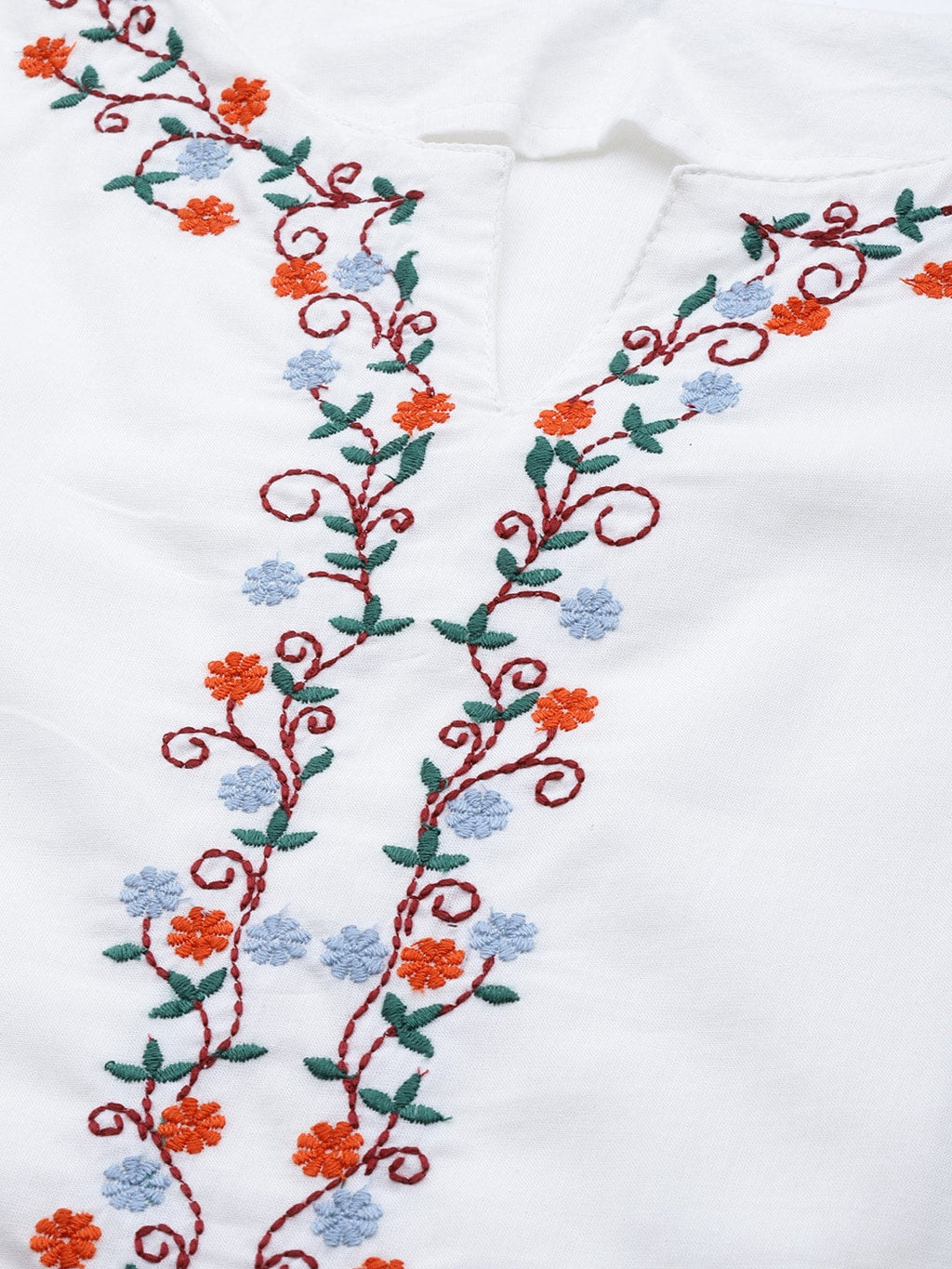 HERE&NOW Women White Cotton Straight Thread Work Kurta - Distacart