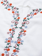 HERE&NOW Women White Cotton Straight Thread Work Kurta - Distacart