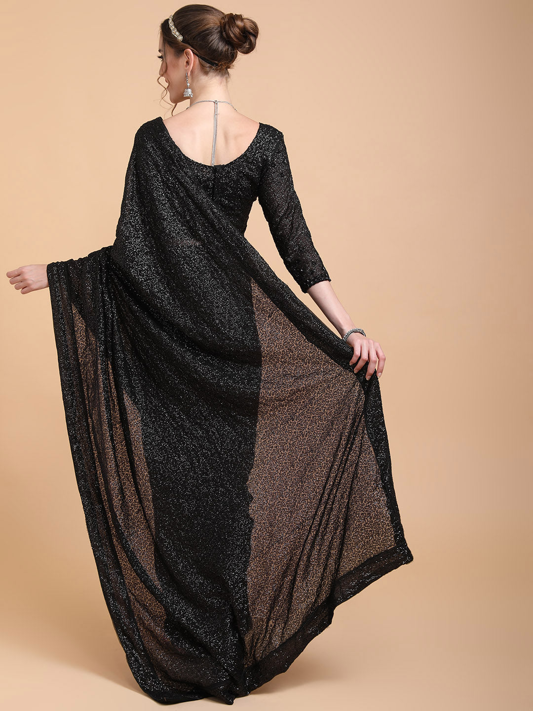 Sangria Women Black Embellished Sequinned Heavy Work Saree - Distacart