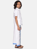 Sethukrishna Boys White Pure Cotton Shirt with Readymade Dhoti