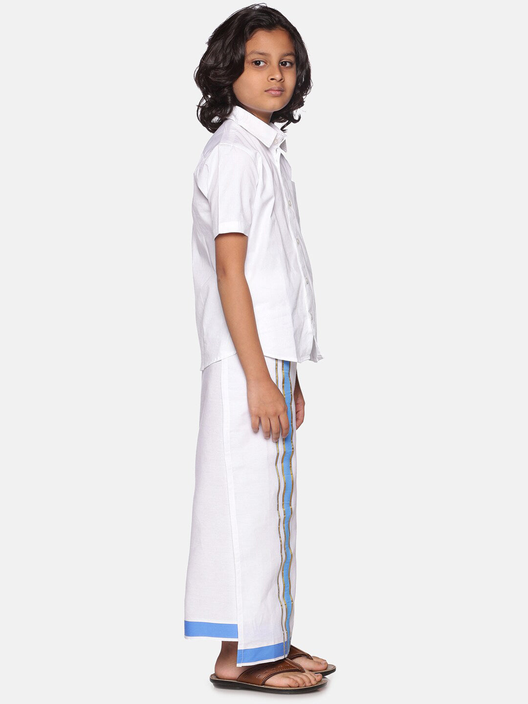 Sethukrishna Boys White Pure Cotton Shirt with Readymade Dhoti