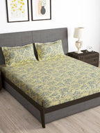 Story@home Arena Cream-Coloured & Grey Printed 180 TC Queen Bedsheet & 2 Pillow Covers