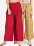 TAG 7 Women Pack of 2 Maroon & Beige Solid Wide-Leg Palazzos