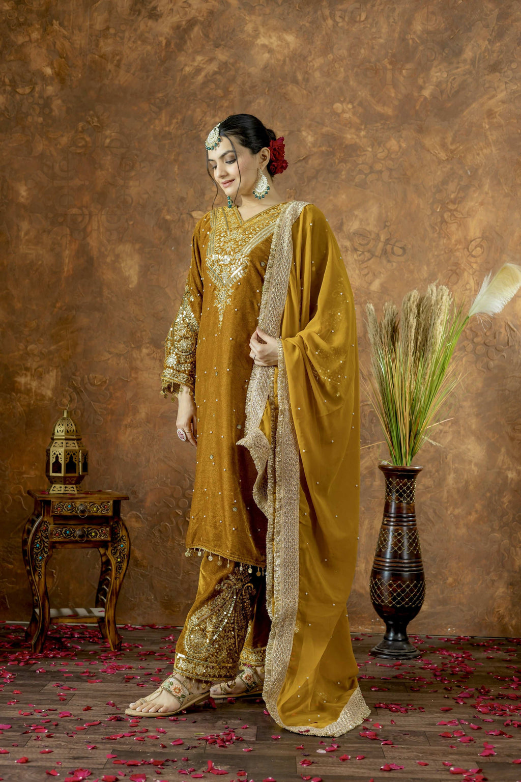Teeya Creation Yellow Color Velvet Silk Embroidery Work Party Wear Suit - Distacart
