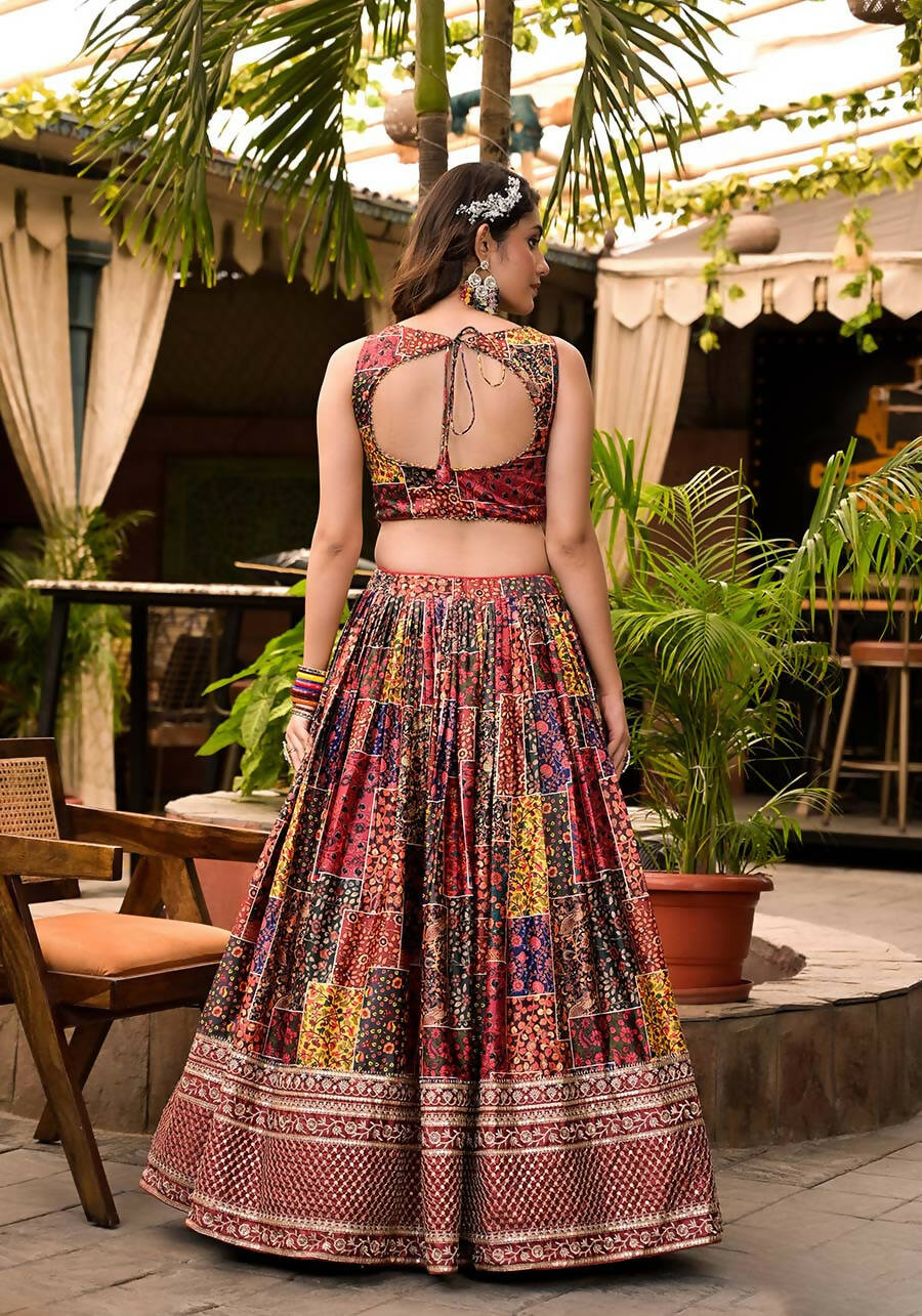 Women's Wedding Traditional Multi Dull Satin Lehenga Choli - Kaushlya