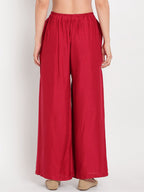 TAG 7 Women Pack of 2 Maroon & Beige Solid Wide-Leg Palazzos