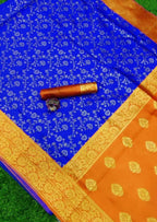 DEIANA'S Beautiful Designer Golden zari Soft Lichi Silk Saree - Royal Blue