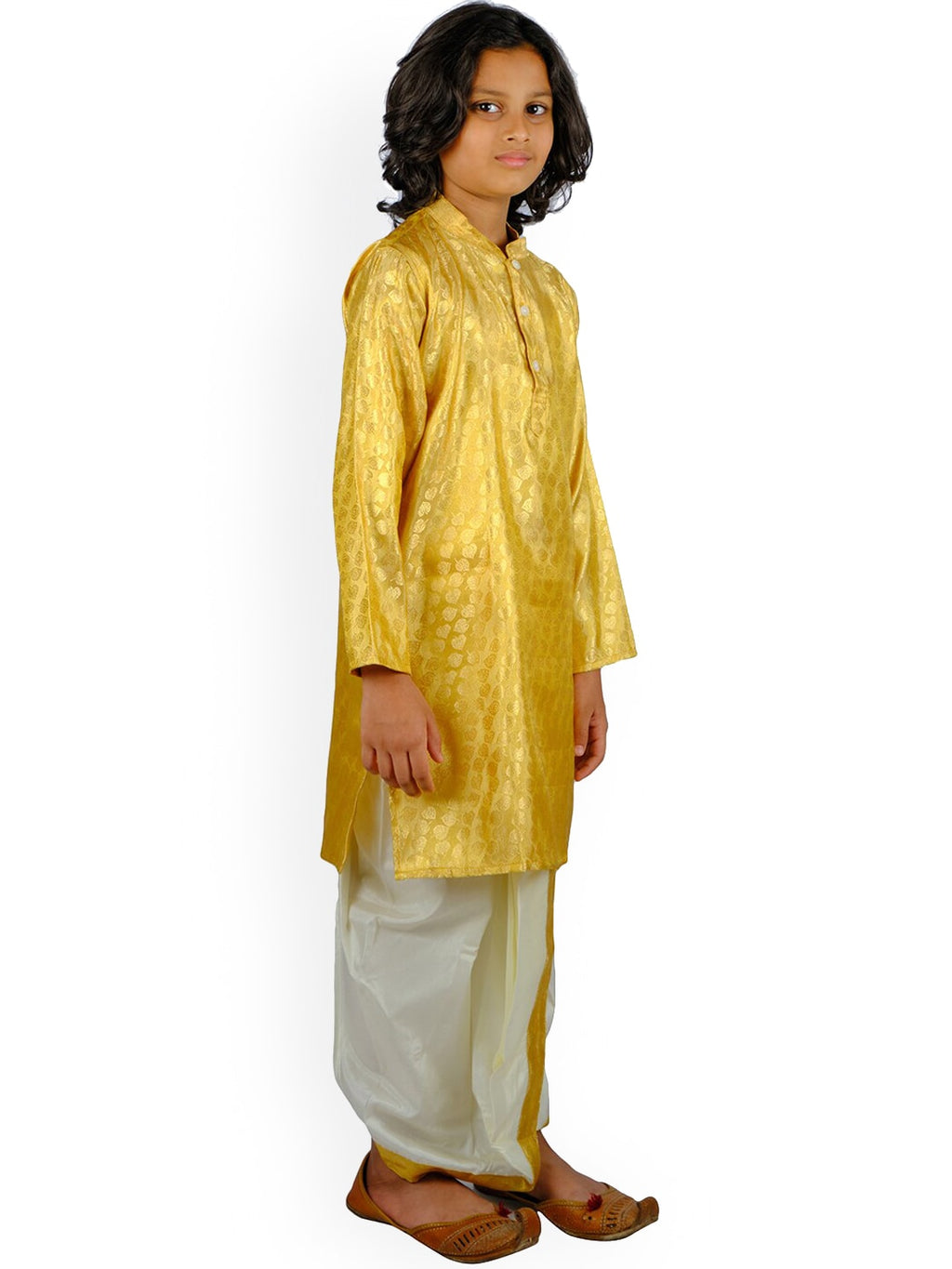 Sethukrishna Boys Gold-Toned Floral Regular Kurta with Dhoti Pants