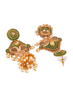 Shoshaa Green & Gold-Toned Contemporary Jhumkas Earrings - Distacart