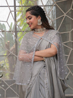 Tikhi Imli Embellished Border Sequinned Saree With Cape - Distacart