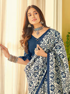 Saree Mall Off White & Blue Ethnic Motifs Dabu Saree - Distacart