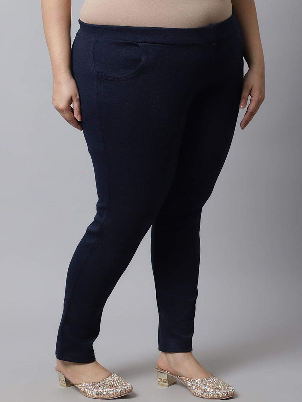 TAG 7 Women Plus size Navy Blue Solid Ankle-length Leggings
