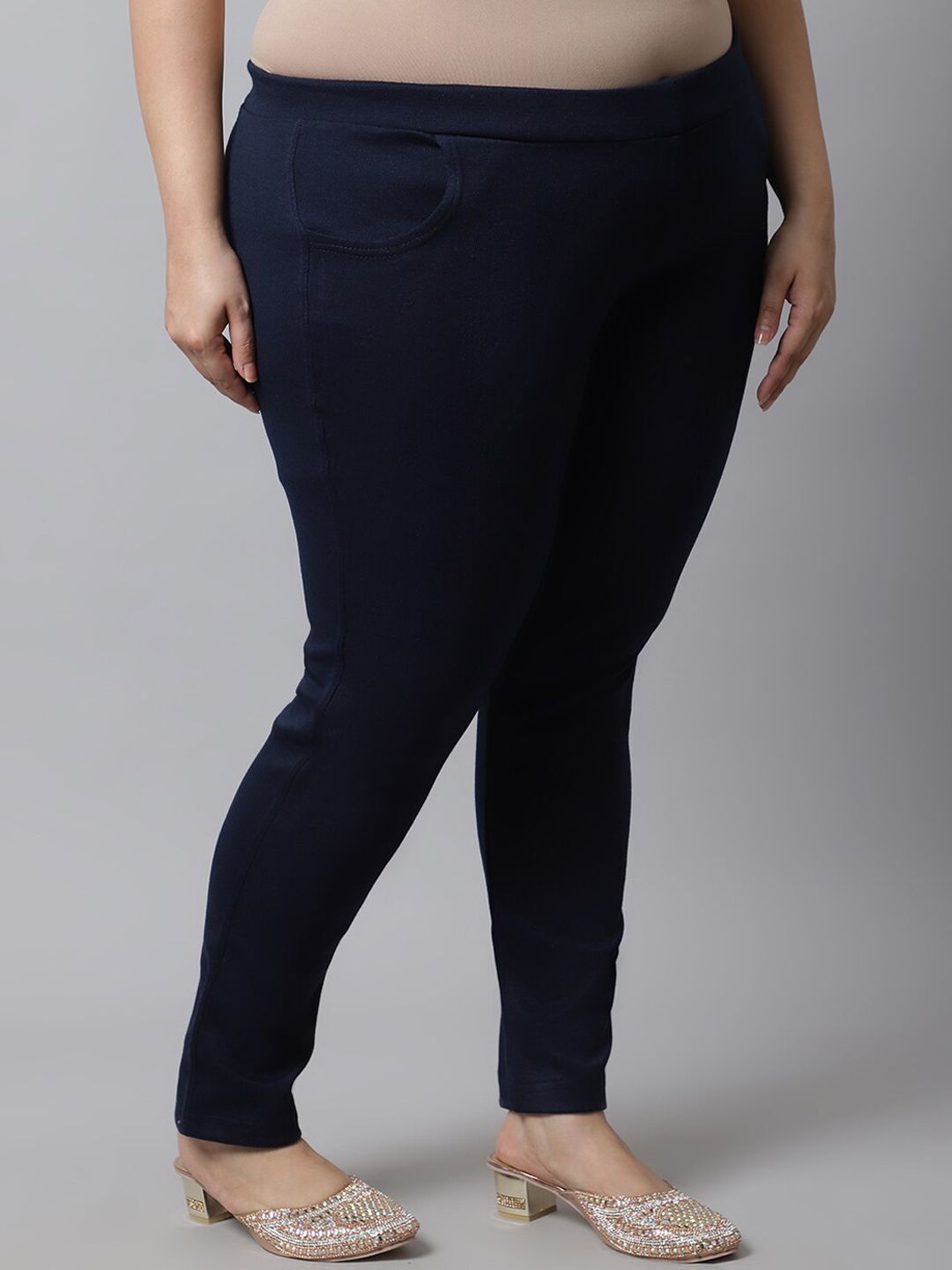 TAG 7 Women Plus size Navy Blue Solid Ankle-length Leggings