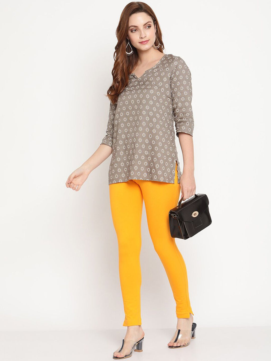 TAG 7 Set Of 2 Yellow & Navy Blue Solid Leggings