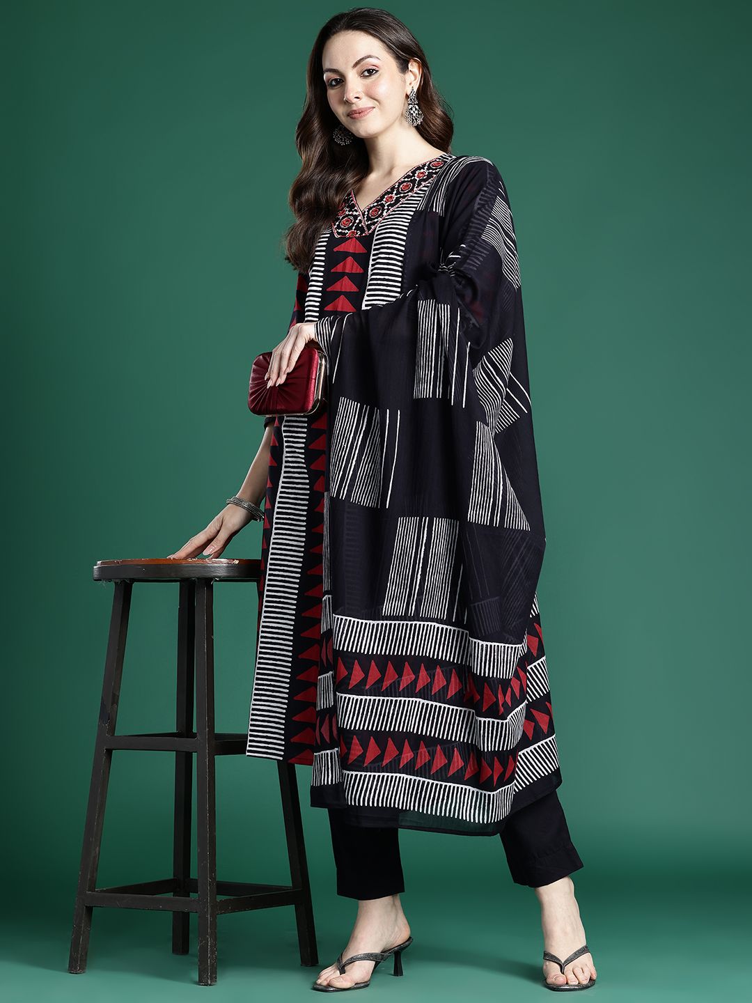 Indo Era Printed Regular Thread Work Pure Cotton Kurta with Trousers & With Dupatta - Distacart