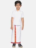 Sethukrishna White Pure Cotton Solid Shirt and Veshti Set For Boys