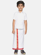 Sethukrishna White Pure Cotton Solid Shirt and Veshti Set For Boys