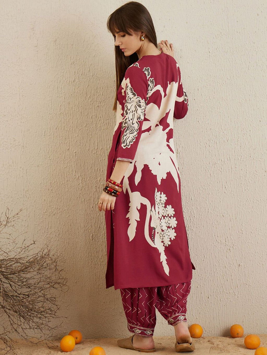 Indo Era Floral Printed V-Neck Sequinned A-Line Kurta with Salwar - Distacart